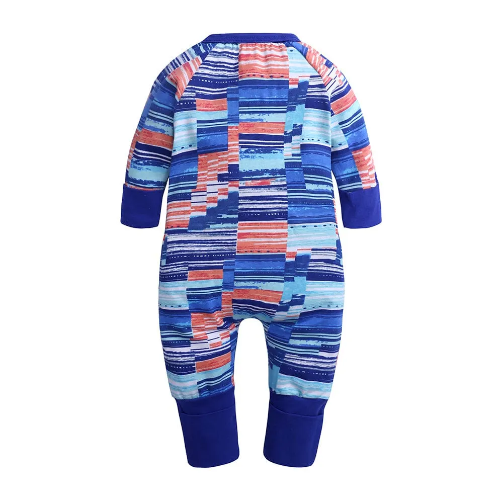 Peachy Blue Colour Block Zip Sleepsuit