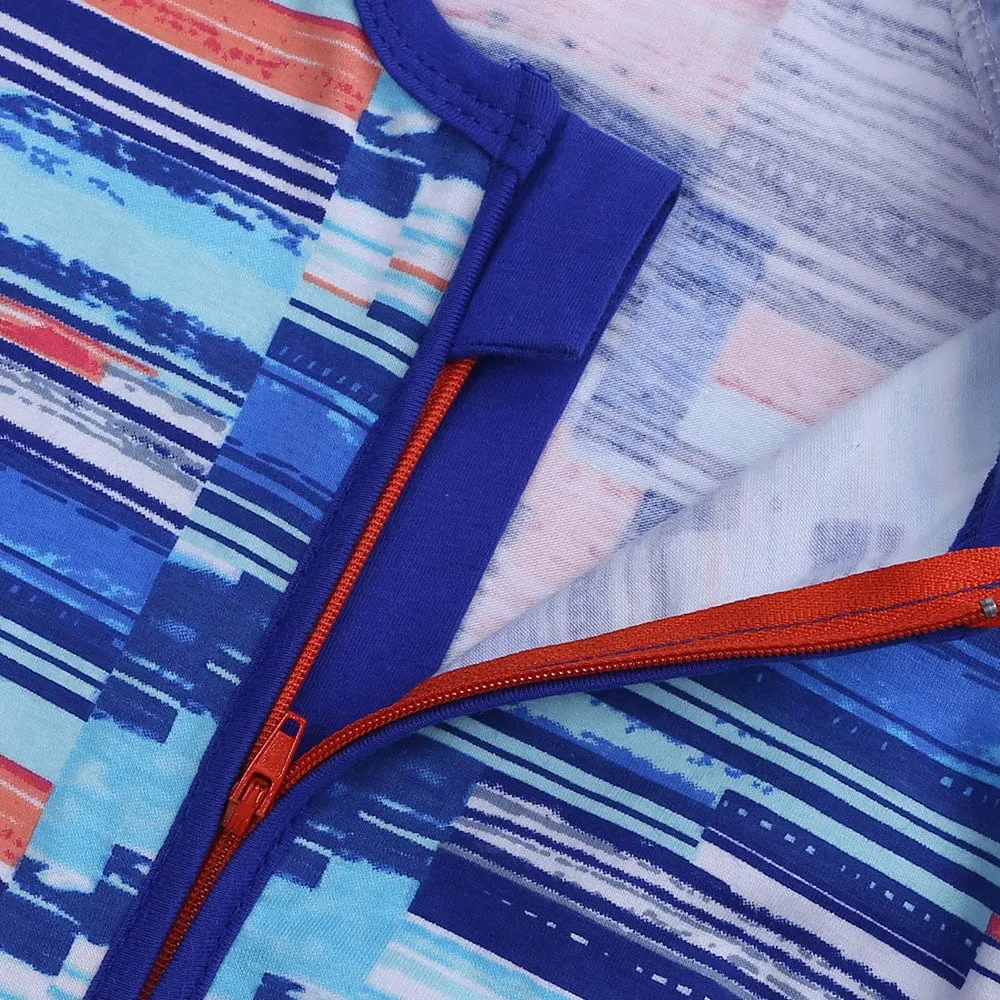 Peachy Blue Colour Block Zip Sleepsuit