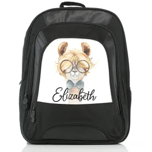 Personalised Rucksack with Alpaca Bow Tie and Glasses and Cute Text