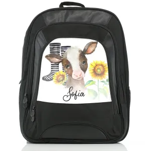 Personalised Rucksack with Brown Cow Yellow Sunflowers and Cute Text