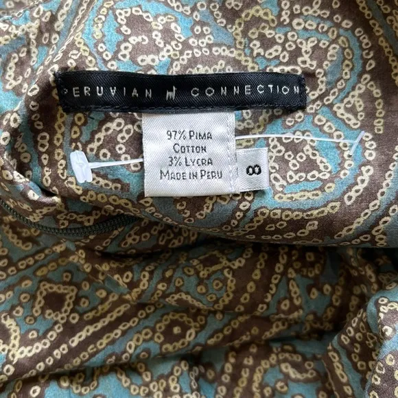 PERUVIAN CONNECTION Sheath Dress Paisley Print Pima Cotton Sleeveless Size 8