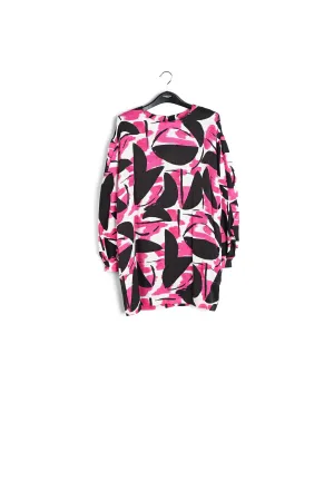 Pink, black and off-white printed mini dress