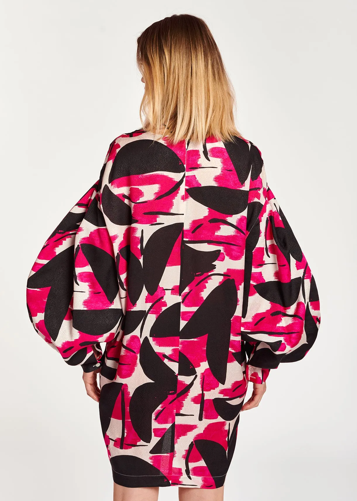 Pink, black and off-white printed mini dress
