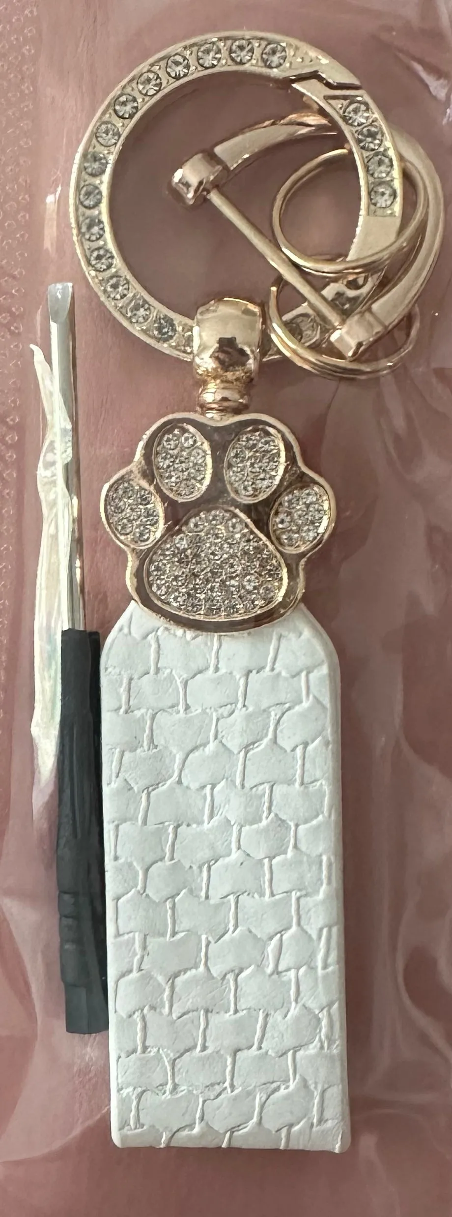 Pink With Rose Gold Pawprint Keychain