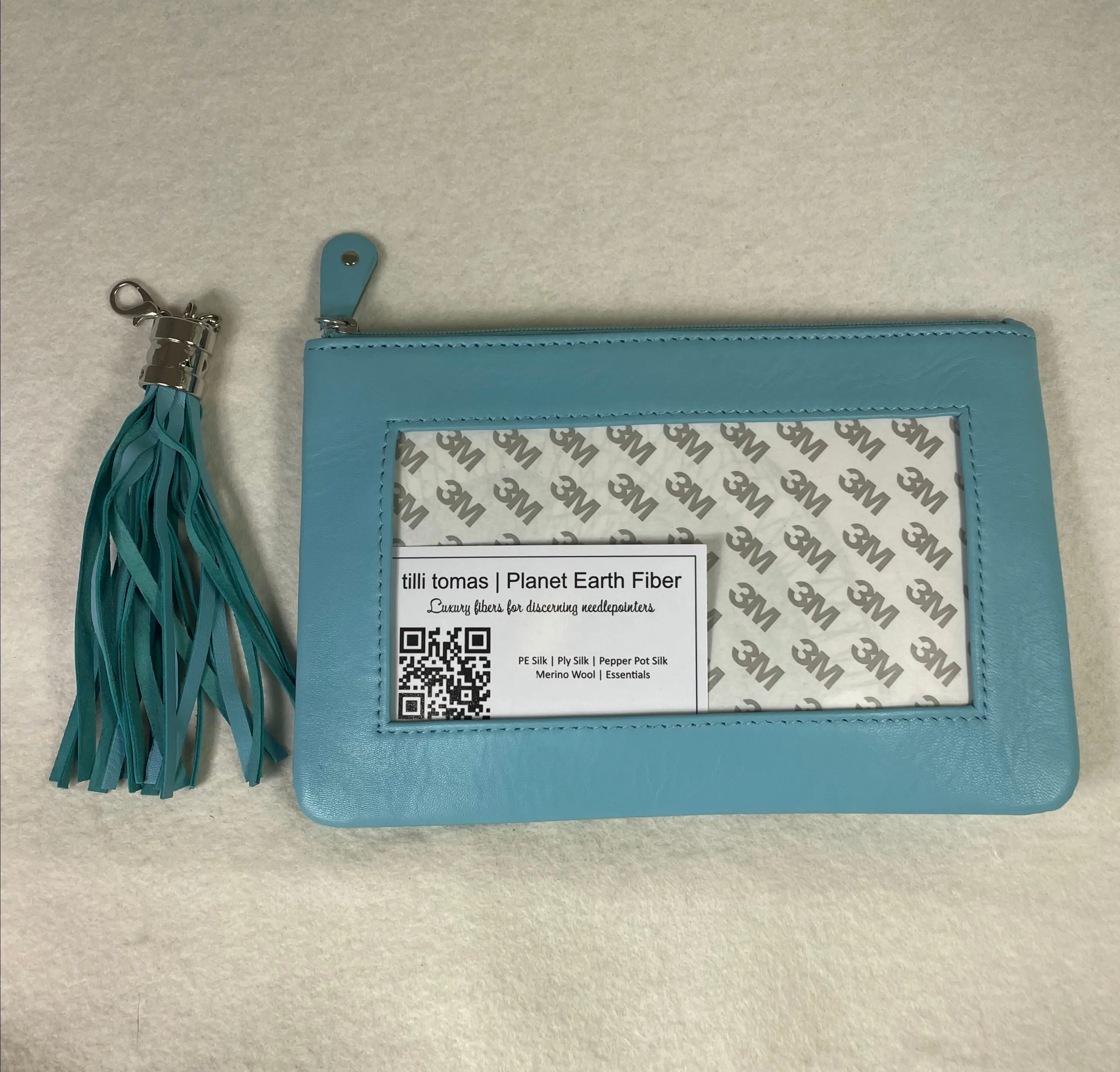 Planet Earth Lamb Skin Pouch with Tassel / Light Aqua