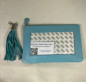 Planet Earth Lamb Skin Pouch with Tassel / Light Aqua