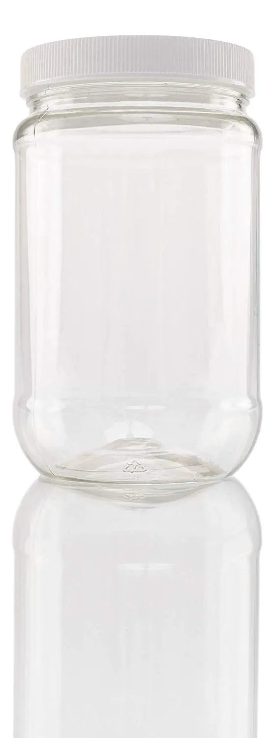 Plastic Wide Mouth Jar with Pressurized Screw On Lid Pack of 12 (16 oz) Crystal Clear Storage Container with White Pressure Sealed Foam Lined Cap