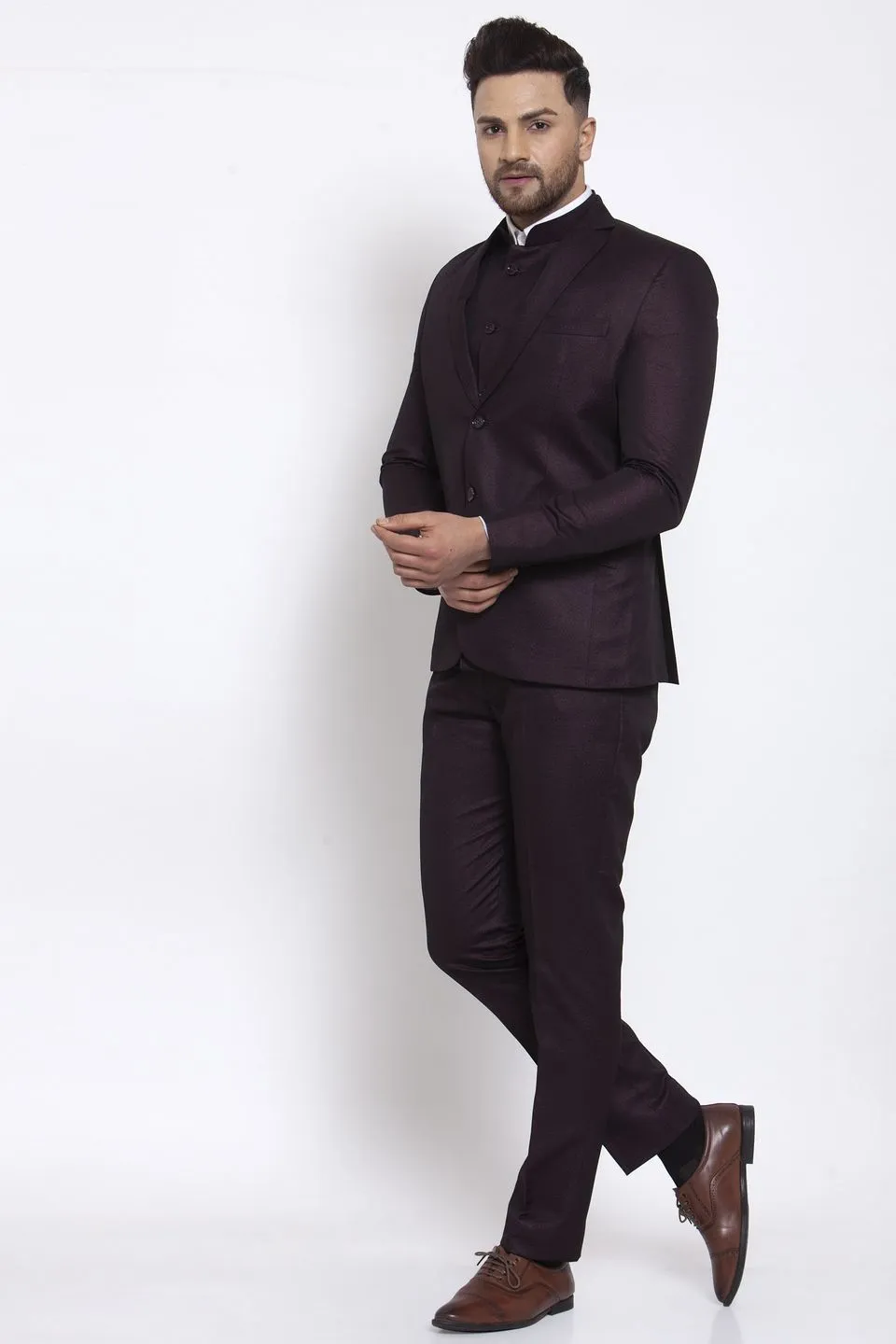 Poly Blend Brown Three Piece Suit