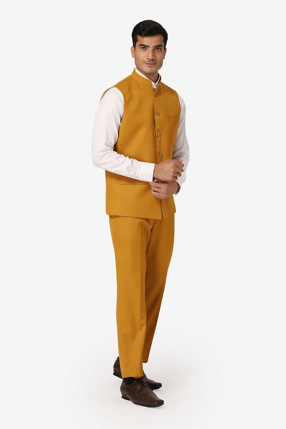 Polyester Cotton Brown Vest and Trouser Set