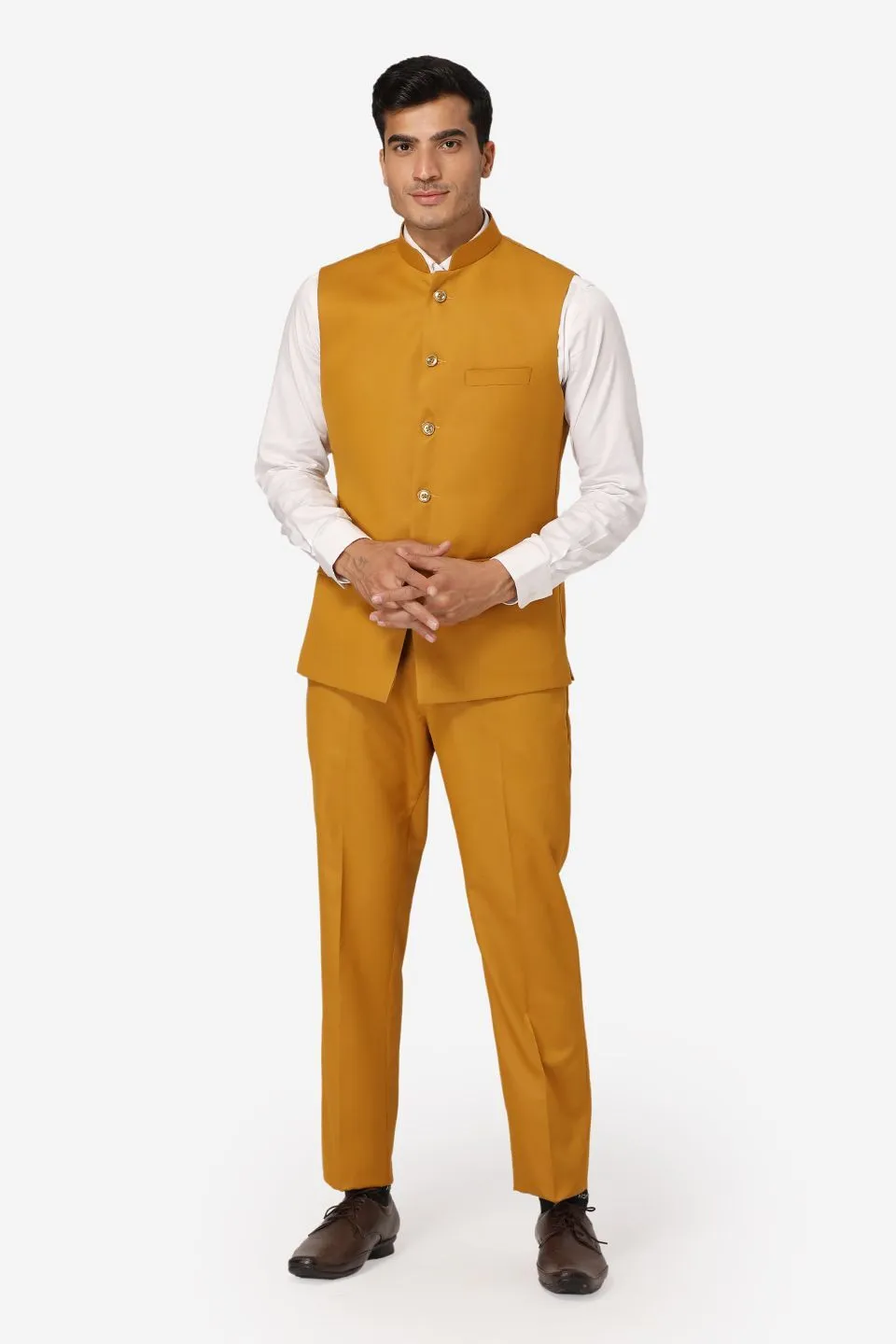 Polyester Cotton Brown Vest and Trouser Set