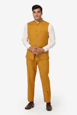 Polyester Cotton Brown Vest and Trouser Set