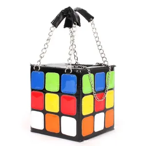 Pu leather fashion casual Cube Shape Shoulder Bags Purse Clutch Purse stereotypes small square bag Colorful Crossbody Bags