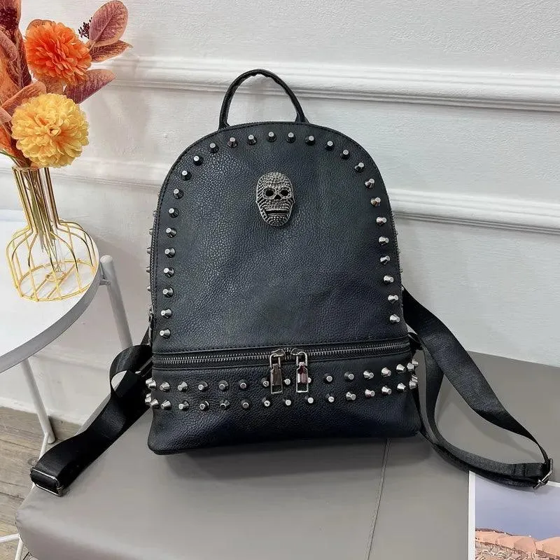 Punk Skull Faux Leather Backpack