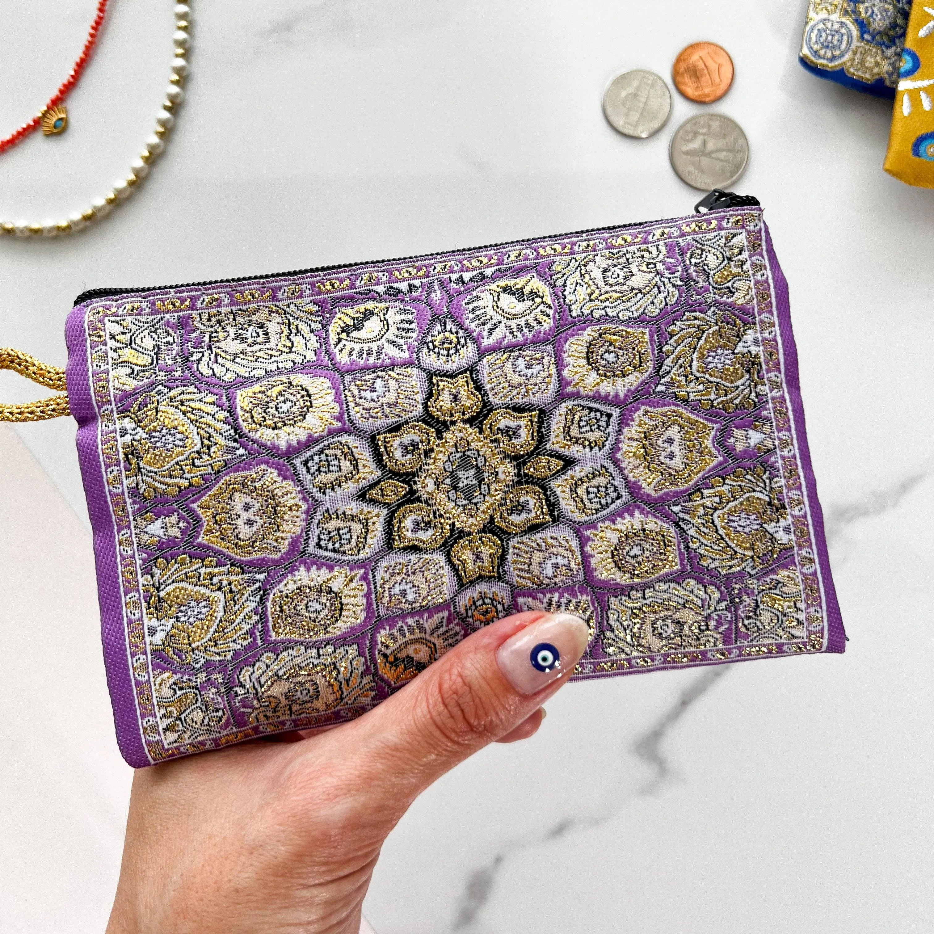 Purple Boho Fabric Pouch Cute Coin Purse | Handmade in Turkey | 4" x 5"