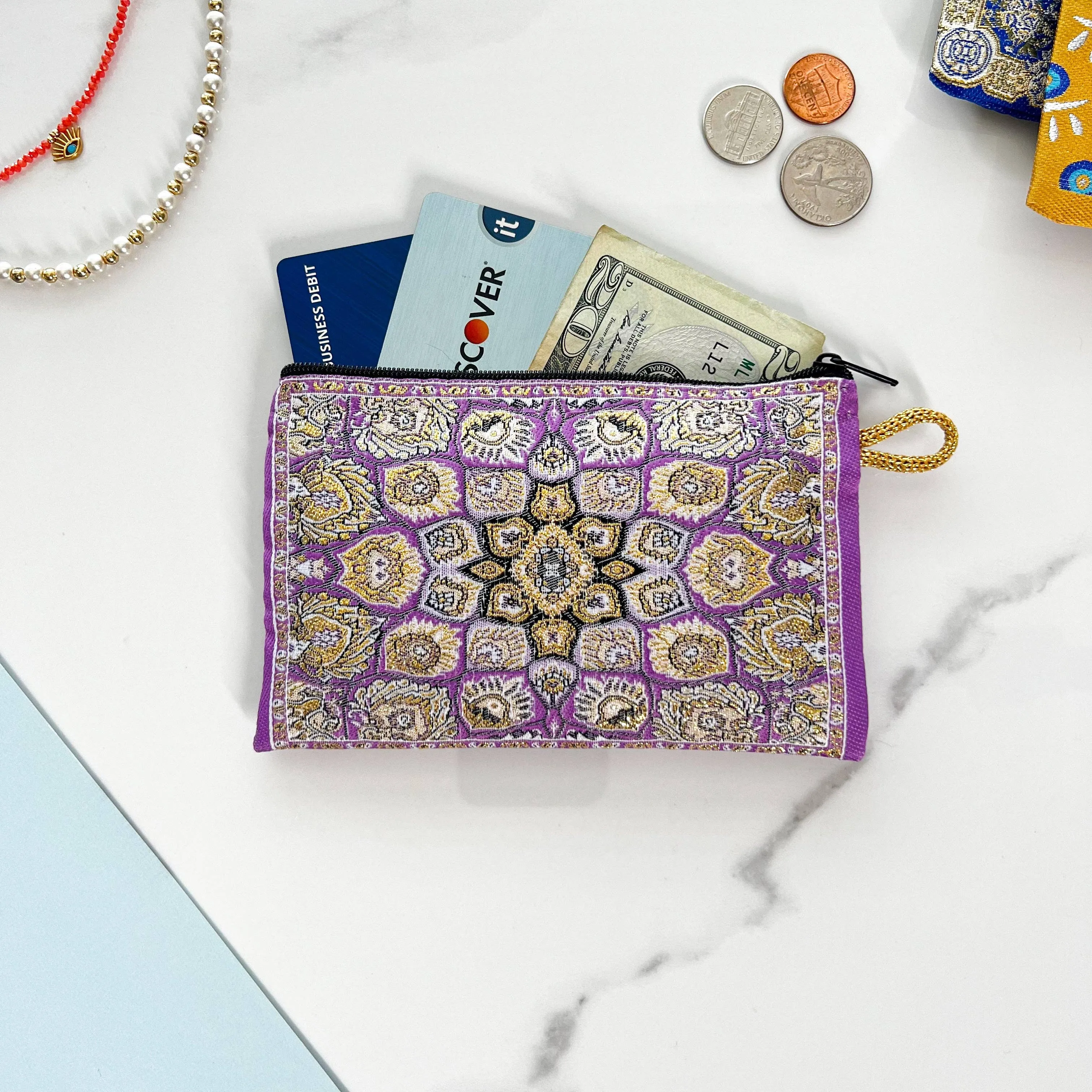 Purple Boho Fabric Pouch Cute Coin Purse | Handmade in Turkey | 4" x 5"