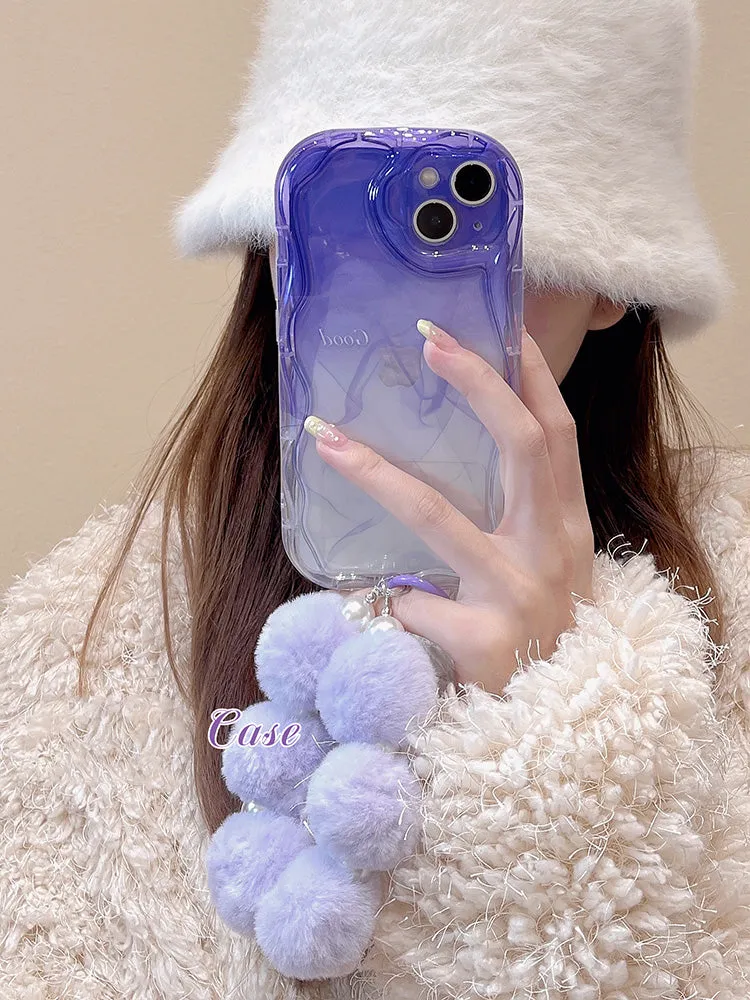 Purple Gradient Cute Phone case with purple plash pendant