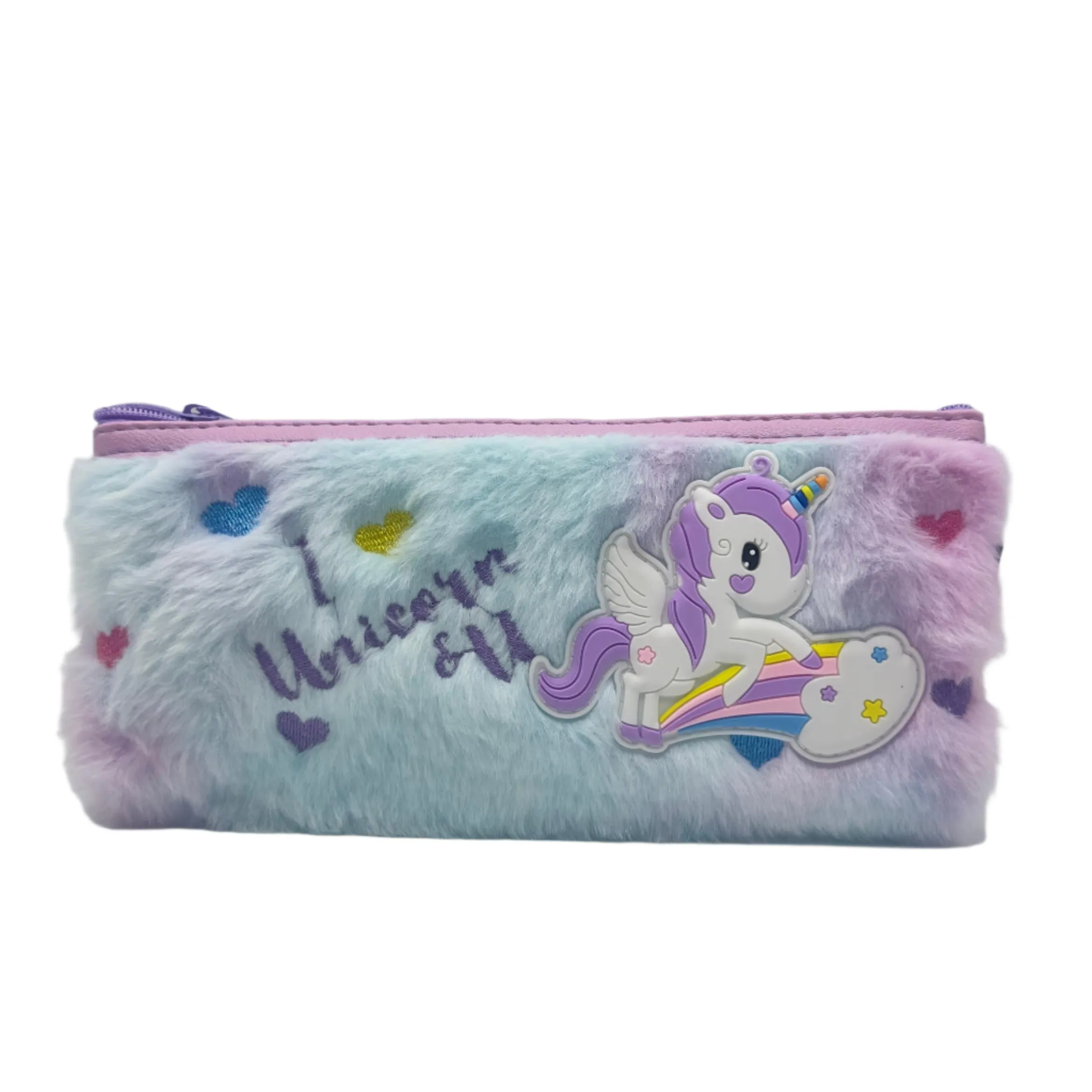 Purple Unicorn Heart Plush Pouch