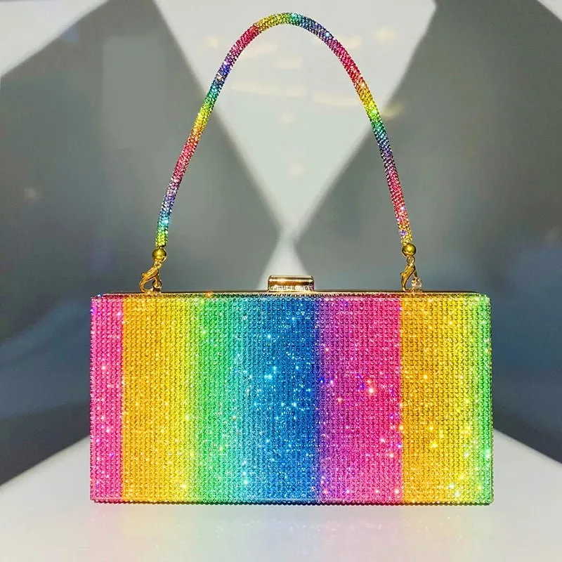 Rainbow Diamond Wedding Clutch Evening Purse and Handbag