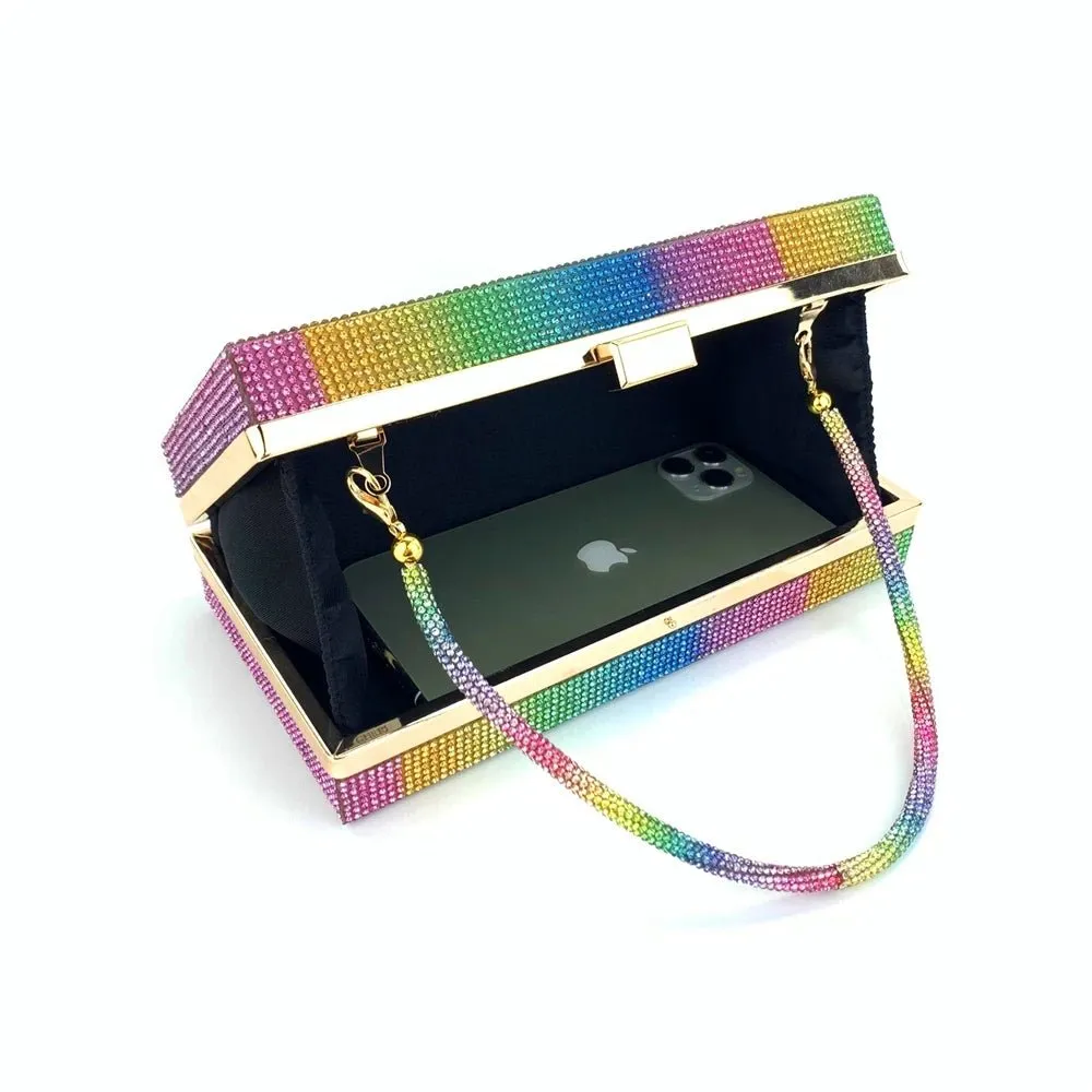 Rainbow Diamond Wedding Clutch Evening Purse and Handbag
