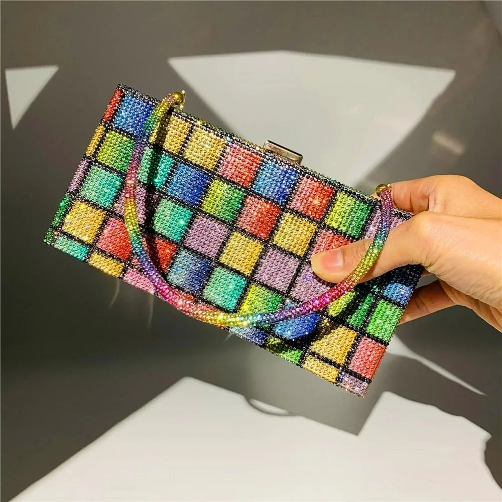 Rainbow Diamond Wedding Clutch Evening Purse and Handbag