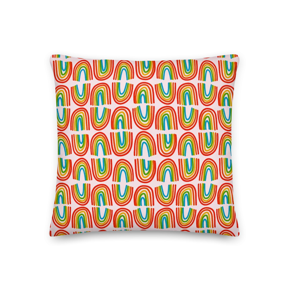 Rainbows in a Row Pillow - Pink