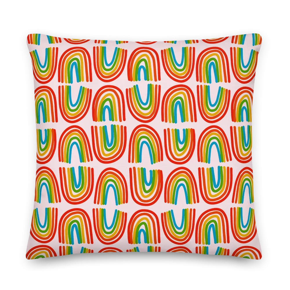 Rainbows in a Row Pillow - Pink