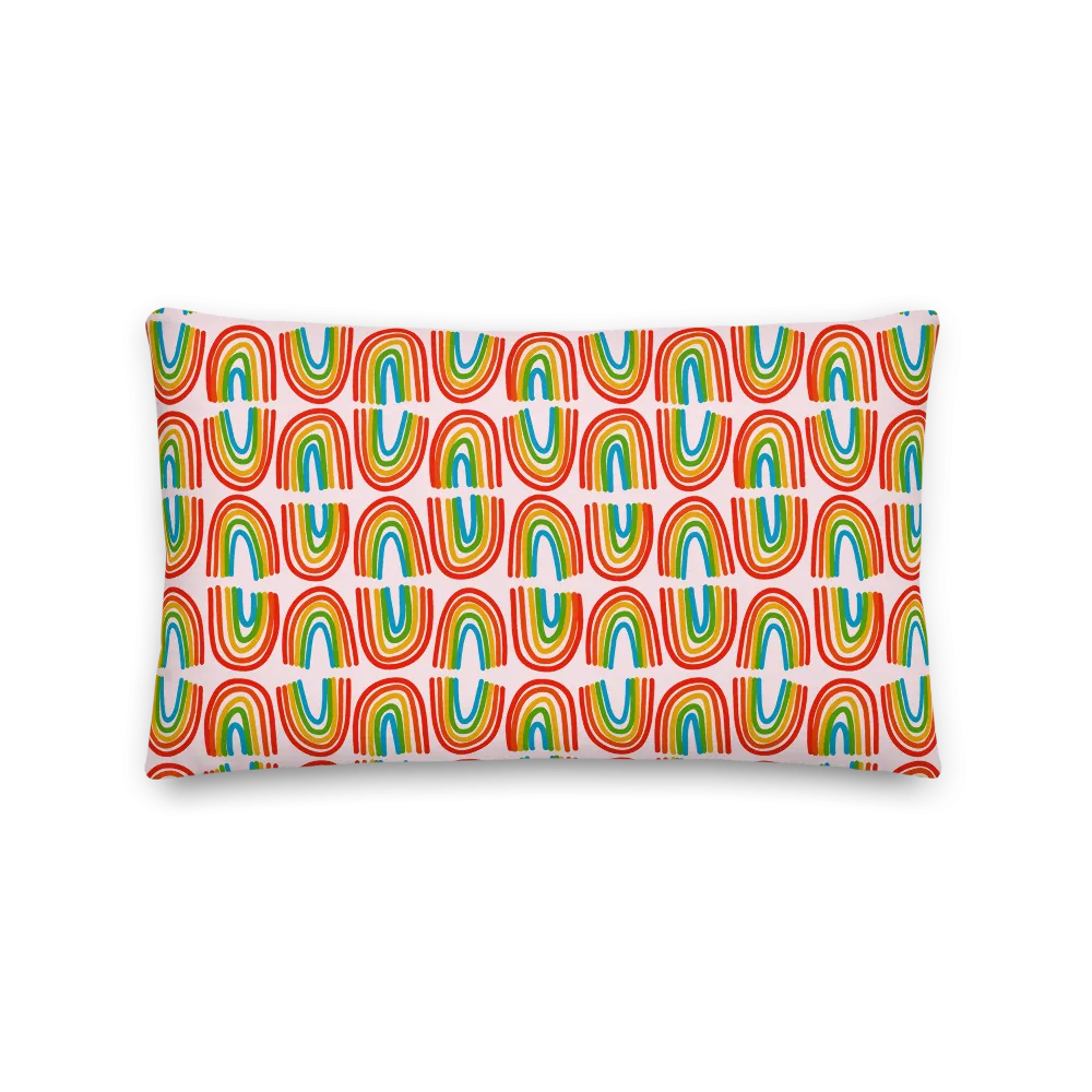 Rainbows in a Row Pillow - Pink