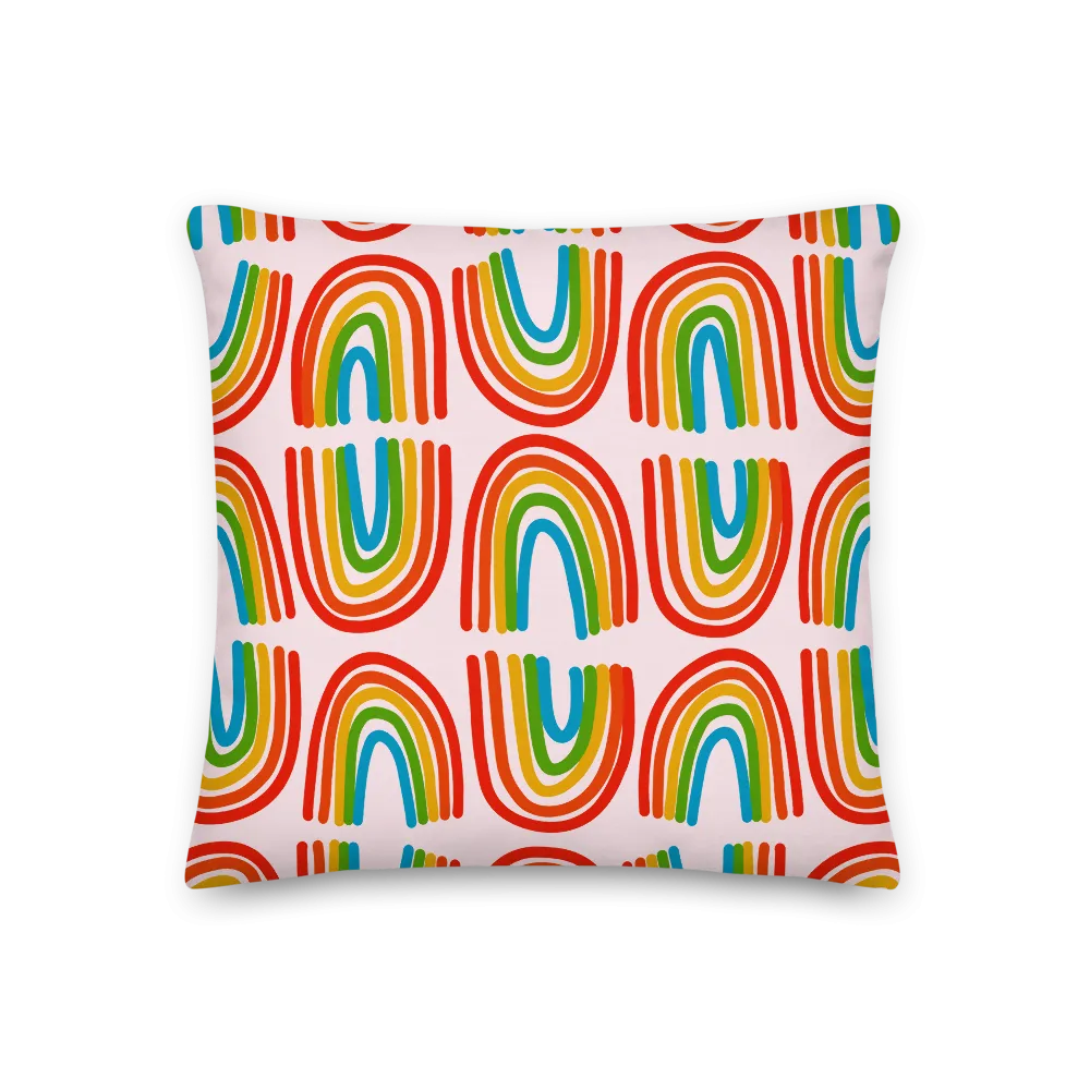 Rainbows in a Row Pillow - Pink