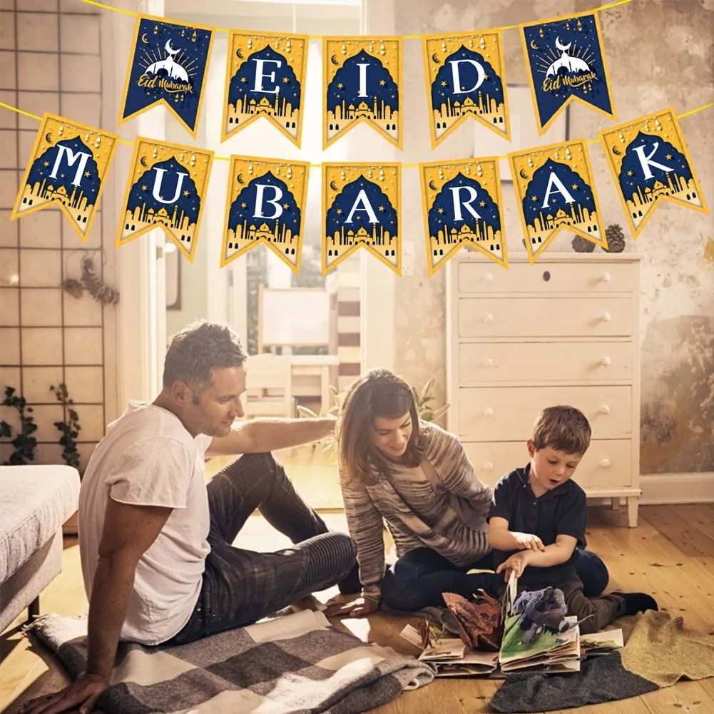 Ramadan Star Moon Castle Letter Party Pull Flag Decoration