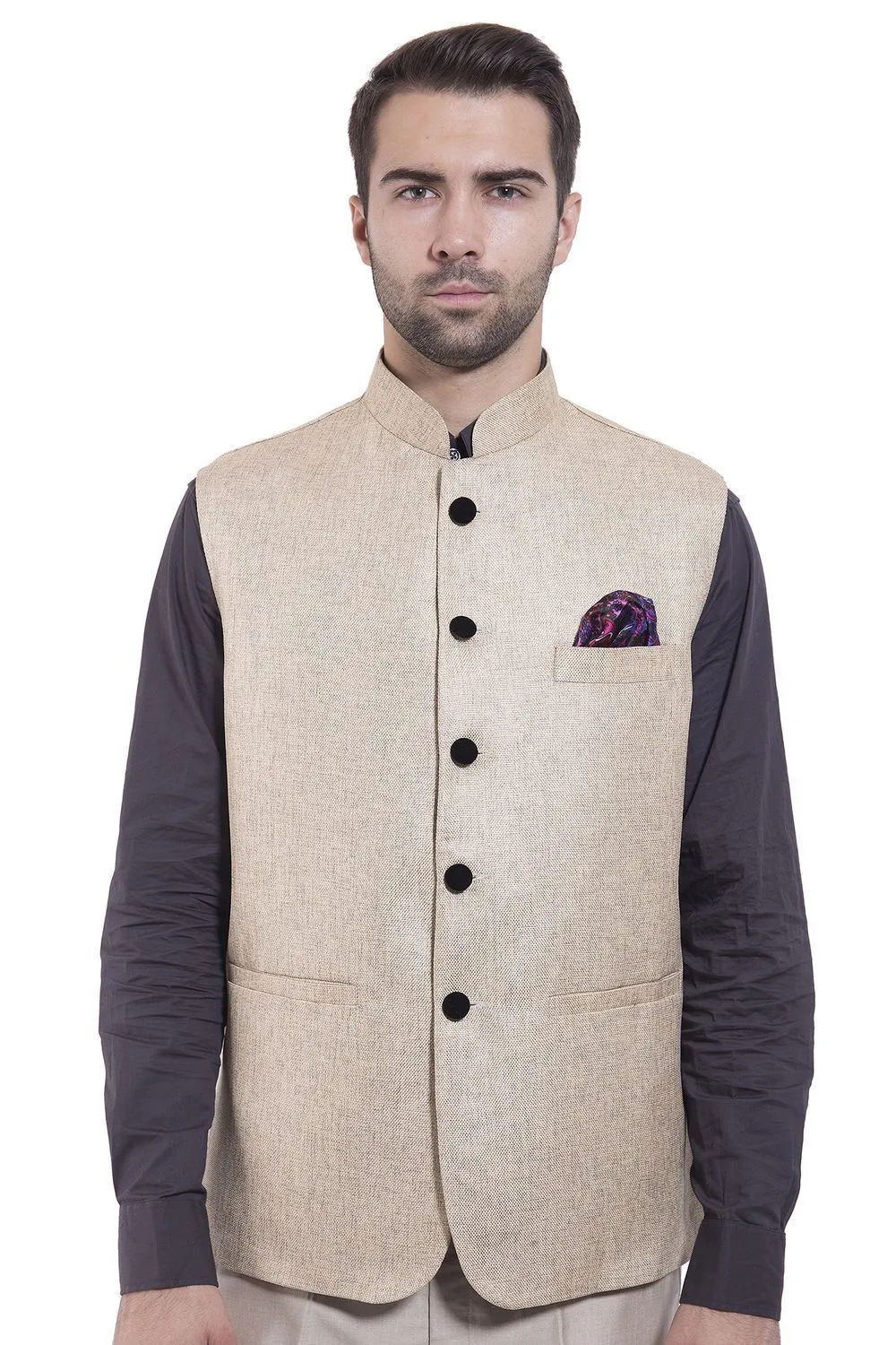 Rayon Beige Modi Nehru Jacket