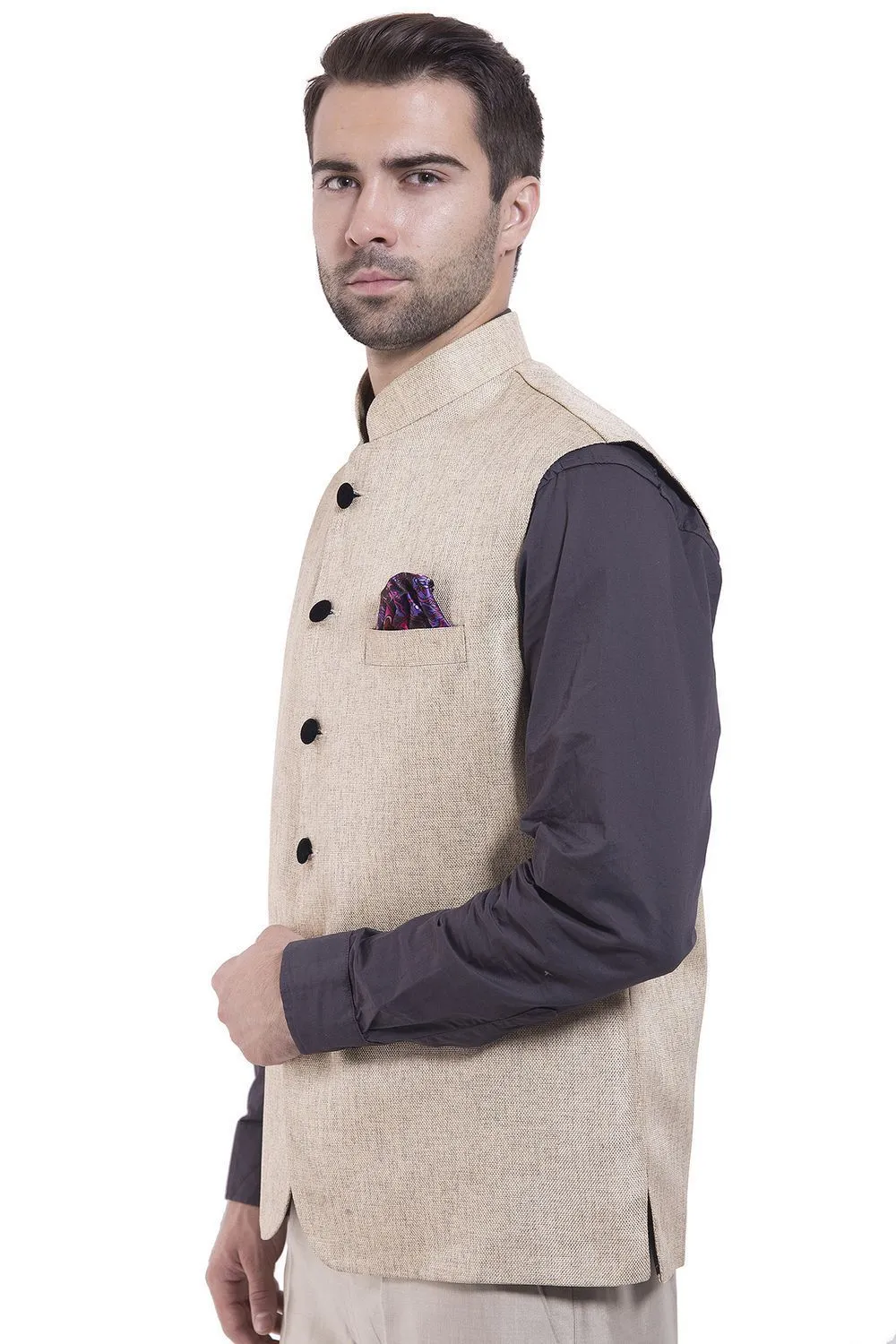Rayon Beige Modi Nehru Jacket
