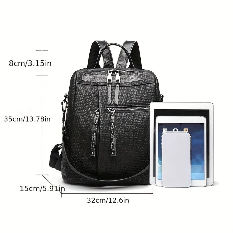 realaiot  Backpack Women's New Summer Leather Large Capacity Backpack Waterproof Anti-theft Travel Bag Fashion Commuting Leather Bag