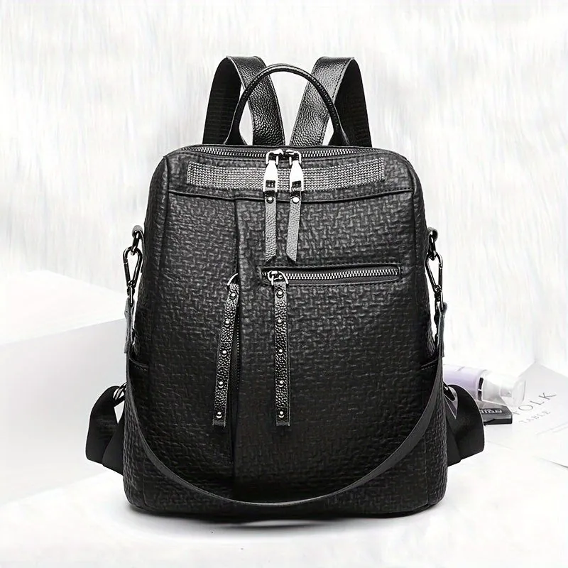 realaiot  Backpack Women's New Summer Leather Large Capacity Backpack Waterproof Anti-theft Travel Bag Fashion Commuting Leather Bag