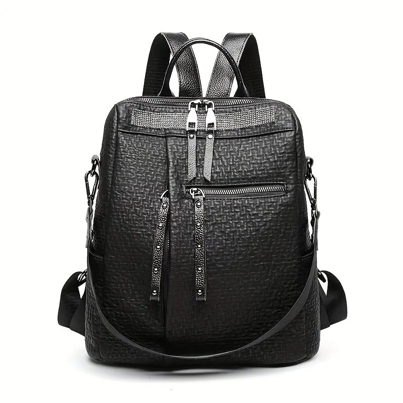 realaiot  Backpack Women's New Summer Leather Large Capacity Backpack Waterproof Anti-theft Travel Bag Fashion Commuting Leather Bag