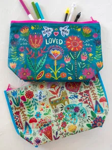 Recycled Zipper Pouch - Teal Loved