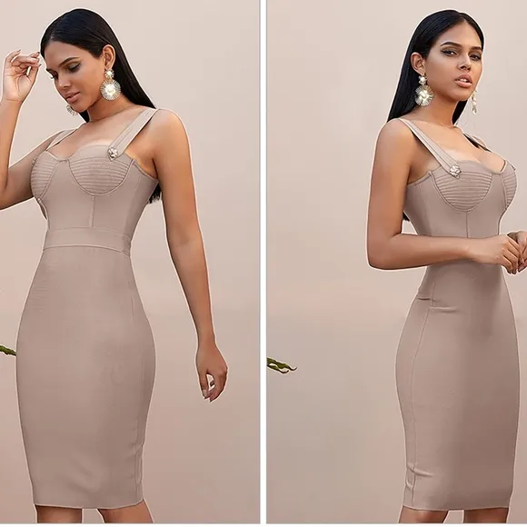 Red Sleeveless Embellished Bustier Bandage Bodycon Midi Dress