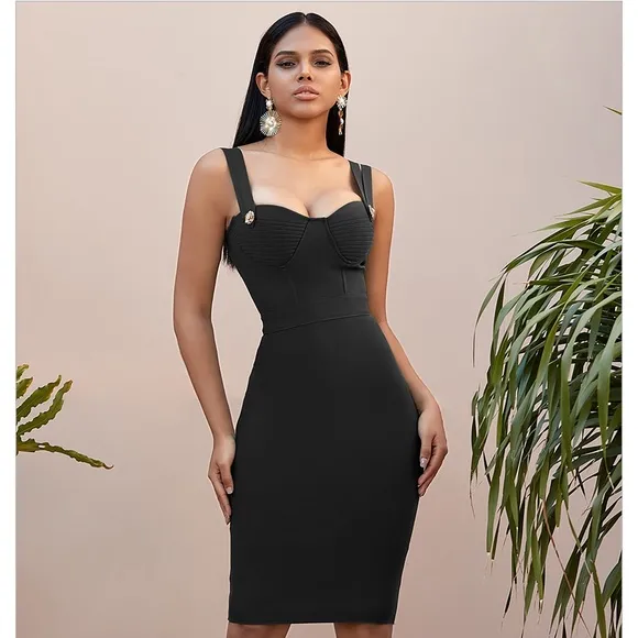 Red Sleeveless Embellished Bustier Bandage Bodycon Midi Dress