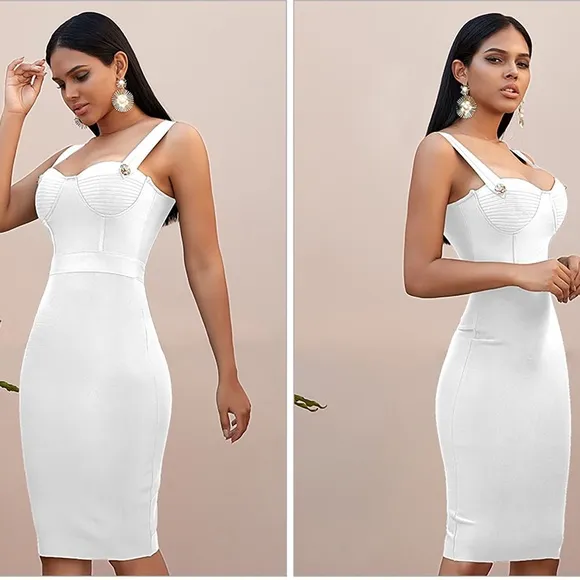 Red Sleeveless Embellished Bustier Bandage Bodycon Midi Dress