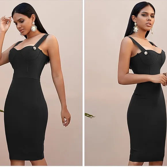 Red Sleeveless Embellished Bustier Bandage Bodycon Midi Dress