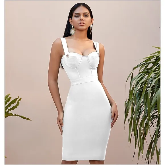 Red Sleeveless Embellished Bustier Bandage Bodycon Midi Dress