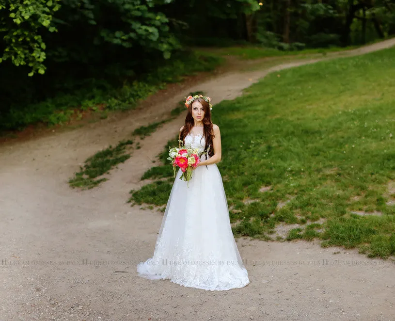 SAMPLE SALE/ Detachable Ball Gown Skirt With Chapel Train (Style #PB162)
