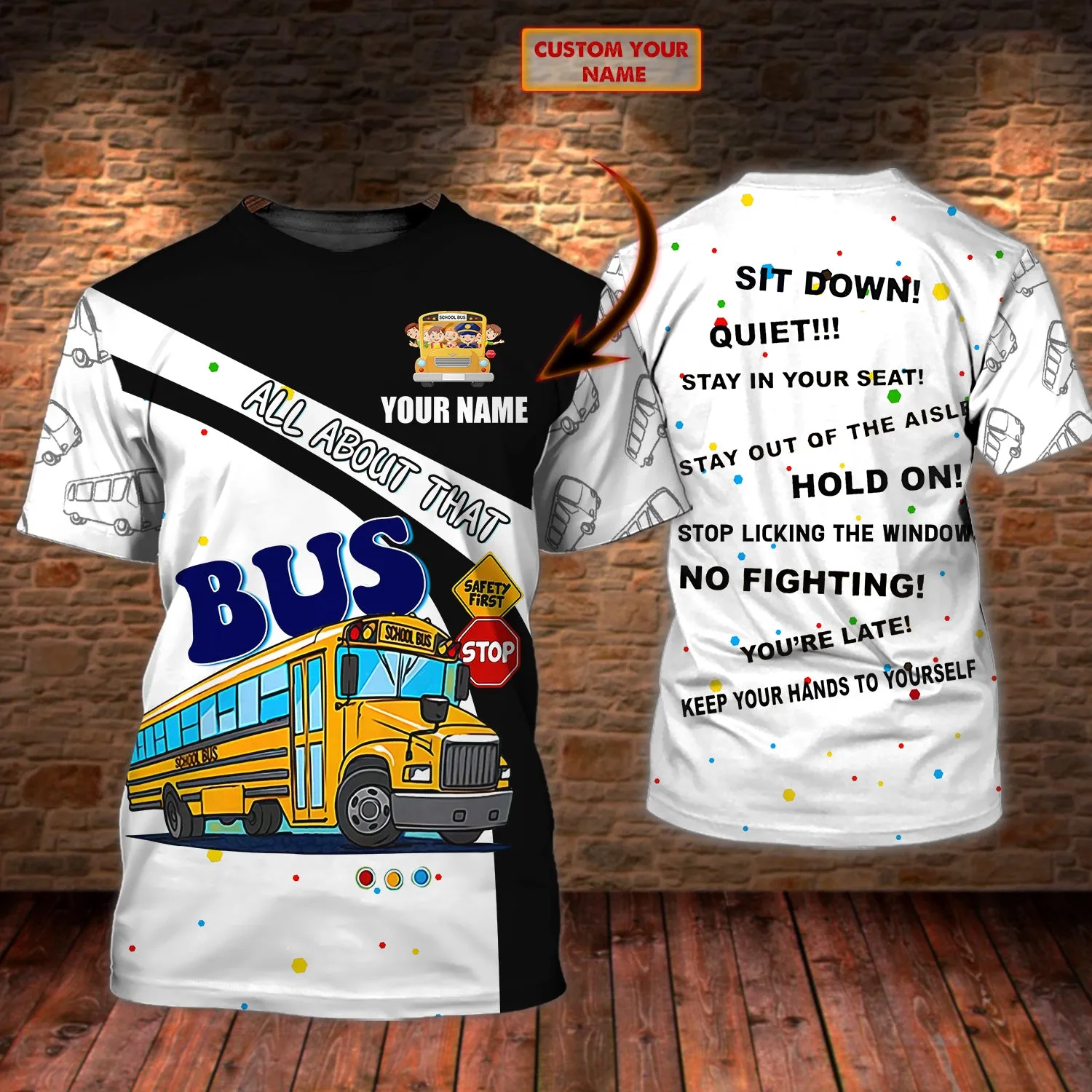 School Bus - Personalized Name 3D Tshirt