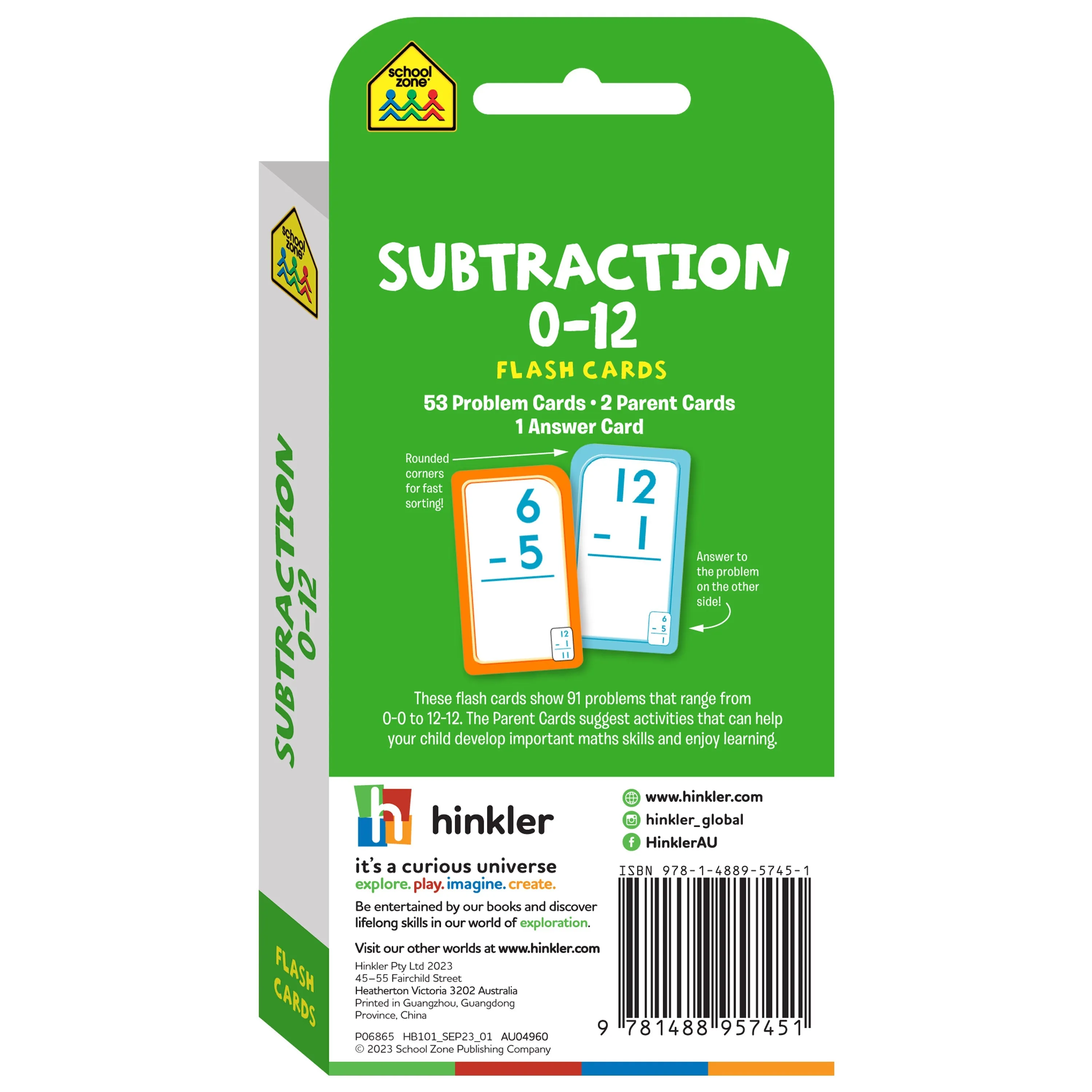 School Zone Flash Cards Subtraction 0-12