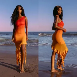 Sincerely Ria NEW RAMA Dress In Sunset Medium Ruffle Goddess Fairy Beach Resort