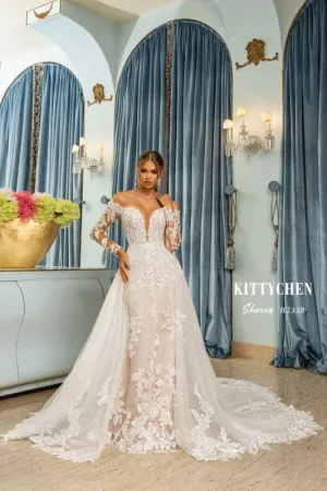 Size 12 Kitty Chen Sharon Ivory Detachable Train