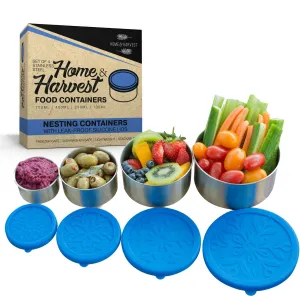 Stainless Steel Food Storage Containers by Home & Harvest | Set of 4 with Leak-Proof Silicone Lids
