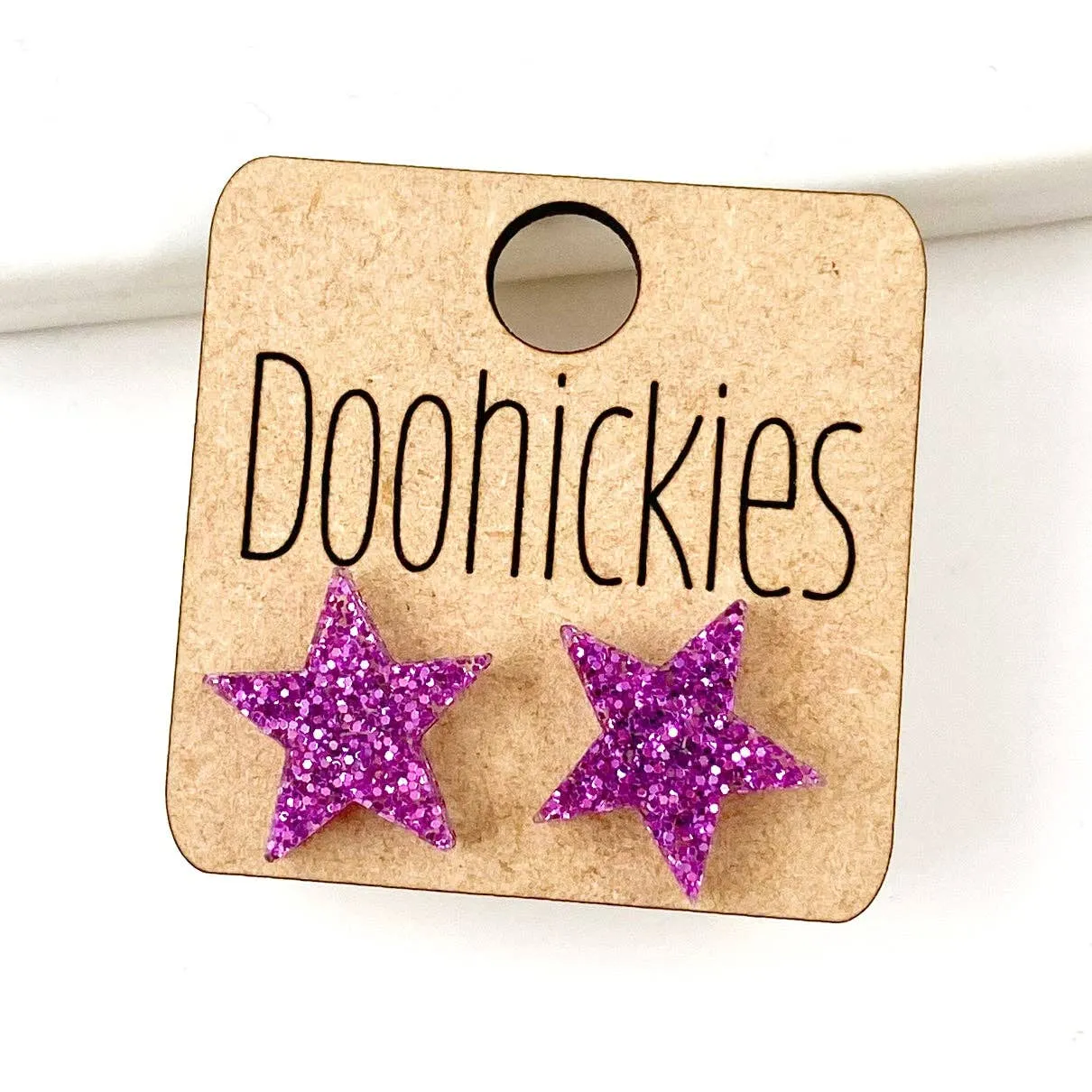 Star Stud Earrings - Maroon Glitter Doohickie
