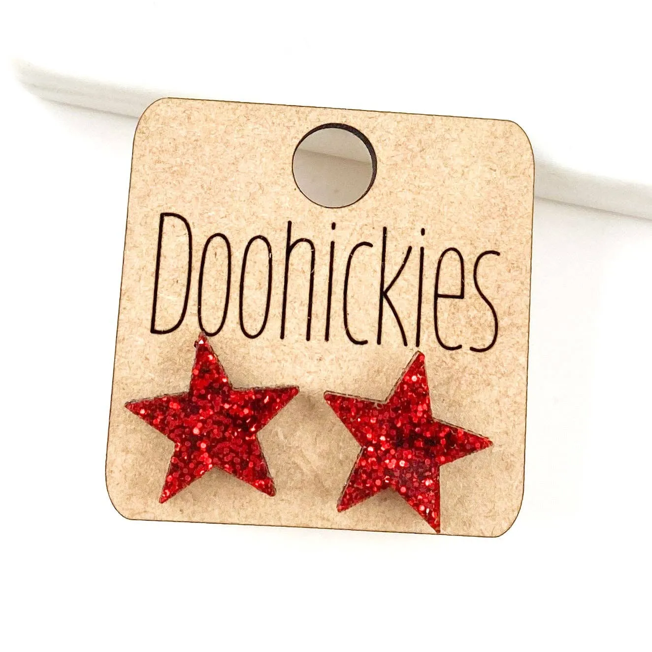 Star Stud Earrings - Maroon Glitter Doohickie