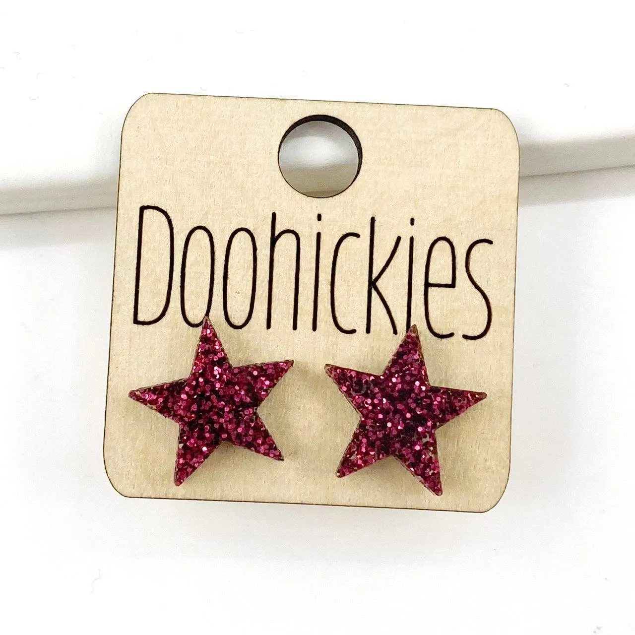Star Stud Earrings - Maroon Glitter Doohickie