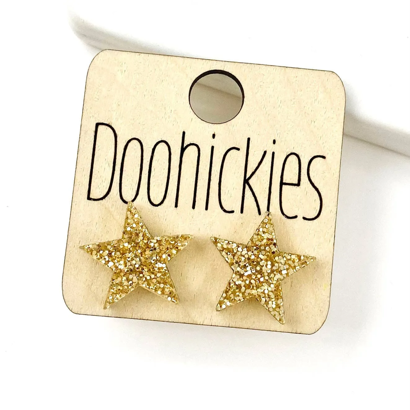Star Stud Earrings - Maroon Glitter Doohickie